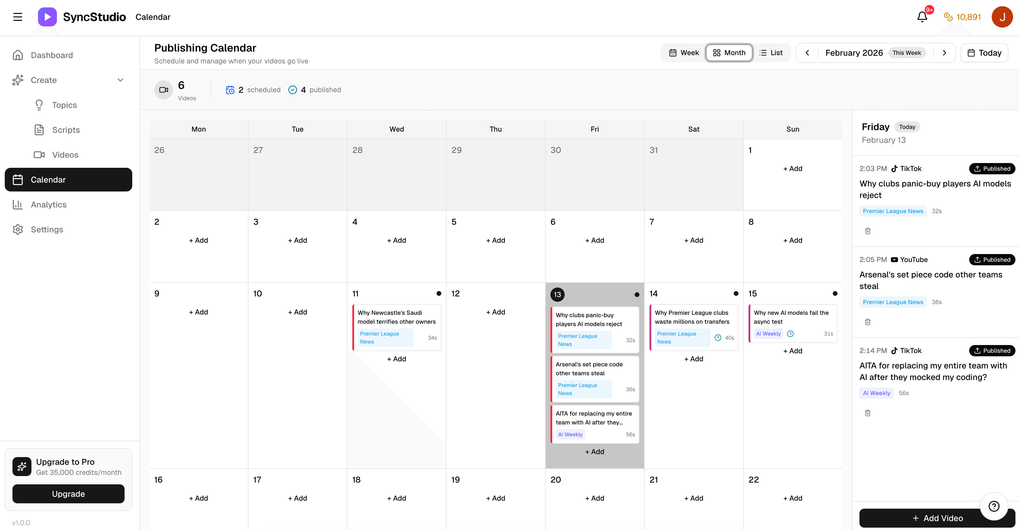 SyncStudio Smart Scheduling — visual content calendar