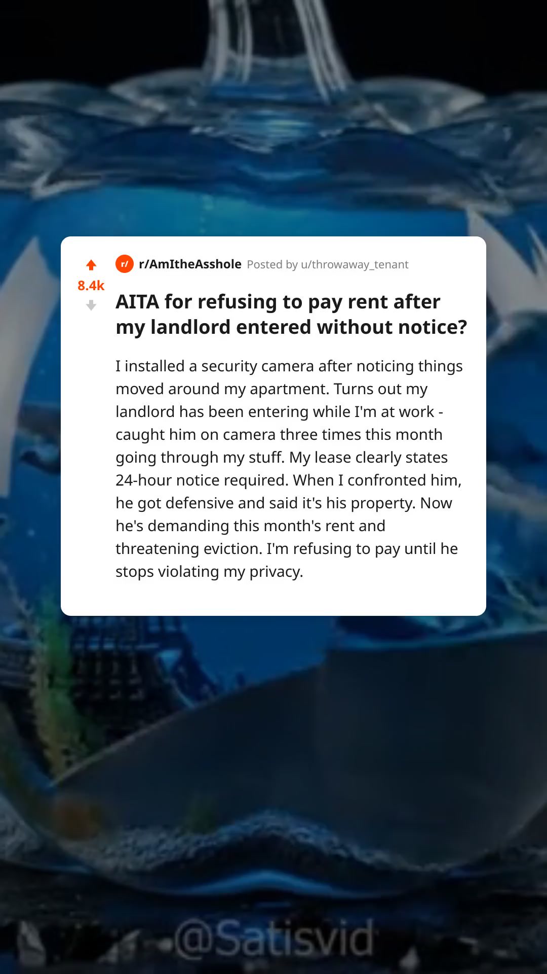 AITA for refusing to pay rent after my landlord entered without notice?: Text Story example